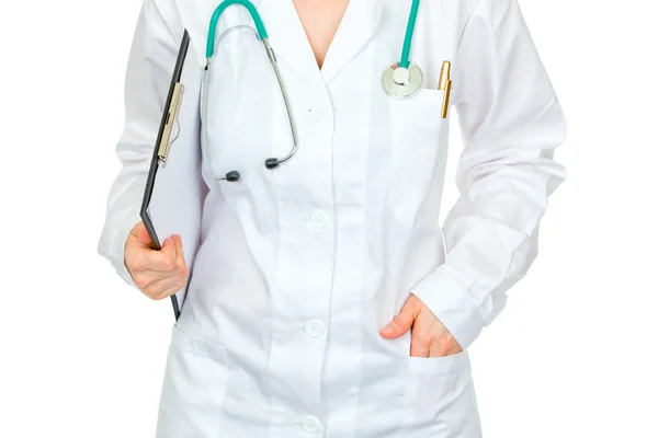 Closeup schránky drží lékař žena — Stock fotografie