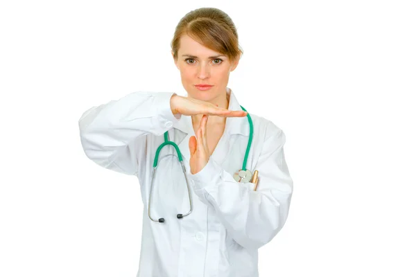Zaman aşımı ile yoğun tıbbi doktor kadın kolları çarpı işareti. — Stok fotoğraf