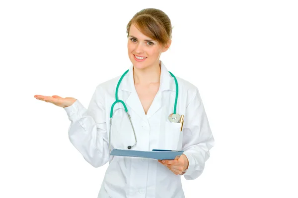 Leende läkare kvinna anläggning Urklipp — Stockfoto
