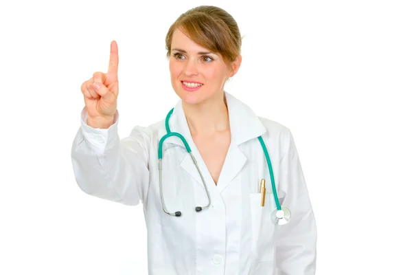 Kobieta lekarz dotykając ekranu streszczenie — Zdjęcie stockowe
