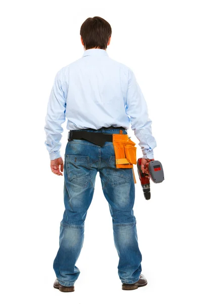 Celovečerní portrét stavební dělník stojící zpět na cam — Stock fotografie