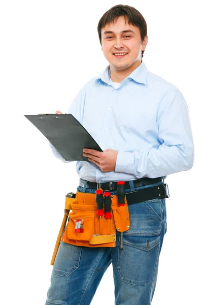Portrait of construction worker with clipboard — Stock Photo, Image