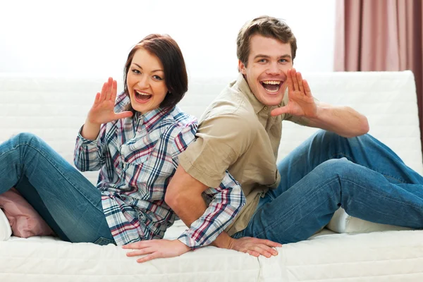 Cheerful couple having fun at home — Stock Photo, Image