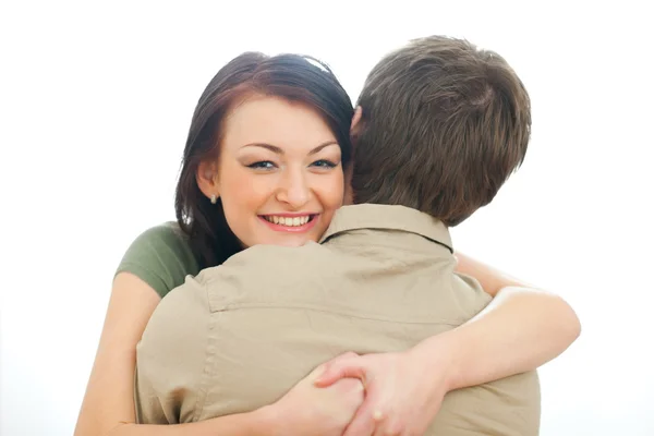 Menina feliz abraçando namorado — Fotografia de Stock