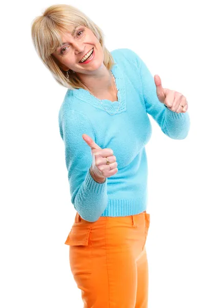 Happy elderly female showing thumbs up — Stock Photo, Image