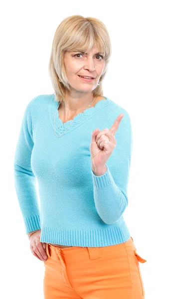 Frau mittleren Alters droht mit Finger — Stockfoto