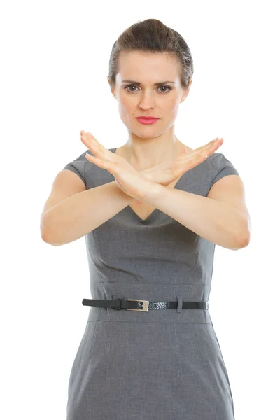 Modern business woman showing stop gesture — Stock Photo, Image