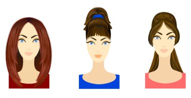 Set of three variants of hairstyle with bright colored locks. Ep clipart