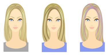 Set of three variants of hairstyle with bright colored locks. Ep clipart