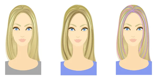 Conjunto de tres variantes de peinado con cerraduras de colores brillantes. Ep. —  Fotos de Stock
