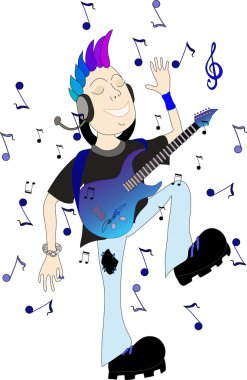 A funny guy with iroquois playing guitar clipart