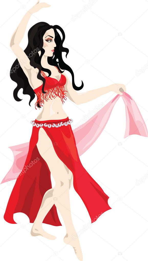 Beautiful woman in red performs belly dance