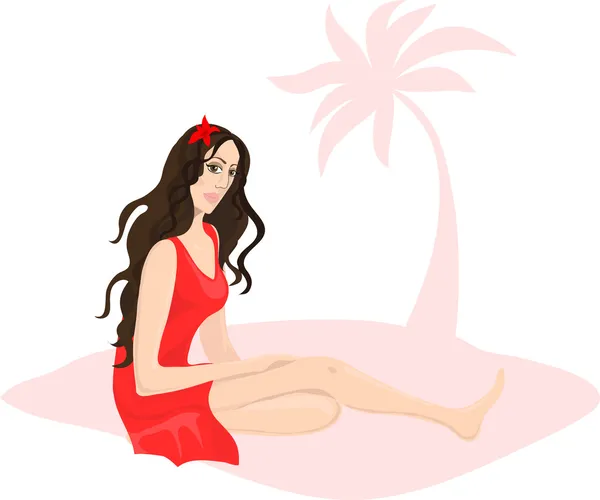 Mooie brunette meisje op het strand — Stockvector