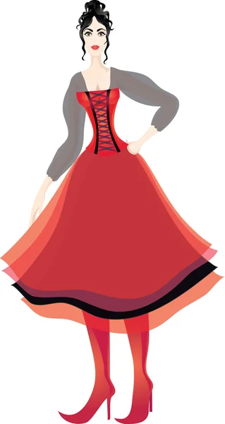 Beautiful woman in corset and puffed multilayer skirt — Stock Vector