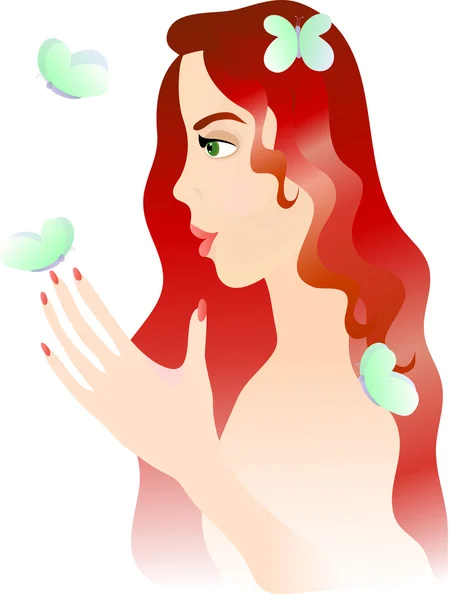 Beautiful girl with butterfly — Stock Vector