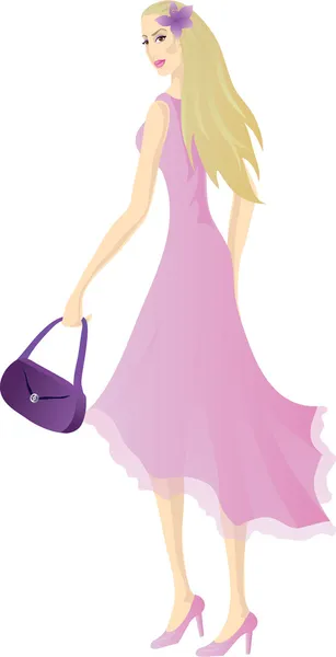光ピンクのドレスで美しいブロンドの女の子 — ストックベクタ