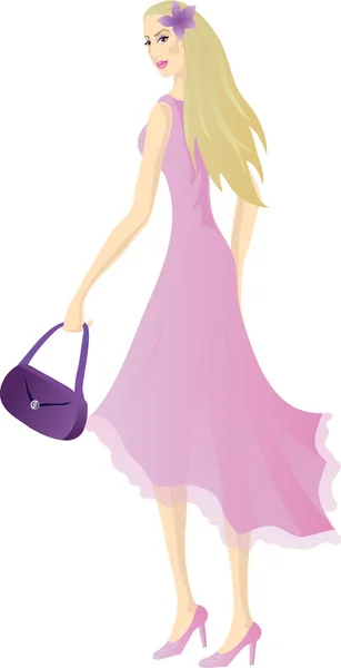 Beautiful blonde girl in light pink dress — Stock Vector