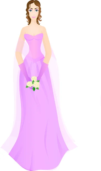 魅力的な光の紫のドレスでかわいい女の子 — ストックベクタ