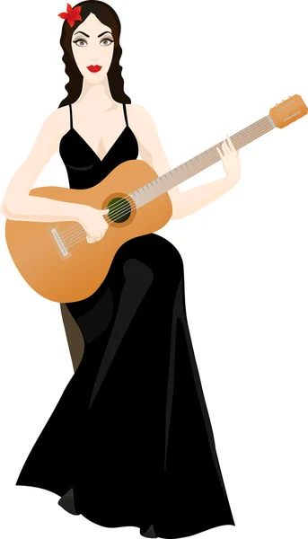 Mulher bonita com guitarra clássica. Eps 10 —  Vetores de Stock
