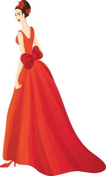 Mooie vrouw in prachtige rode jurk. EPS 10 — Stockvector