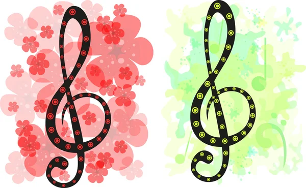 Set of two stylized treble clef backgrounds. Eps 10 — Stock Vector