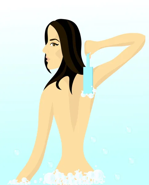Красивая женщина с кисточкой принимает ванну. Eps 10 — стоковый вектор