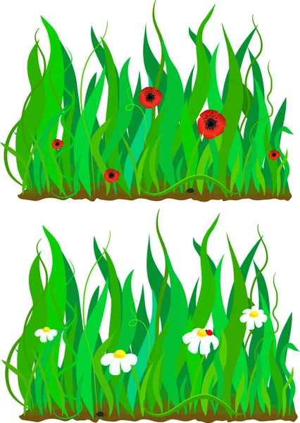 Gras en bloem patroon ingesteld. EPS 10 — Stockvector
