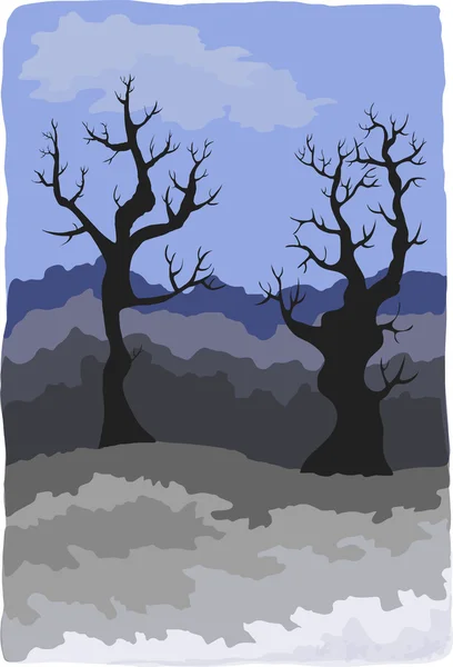 Gloomy winter landscape with fanciful trees. Eps 10