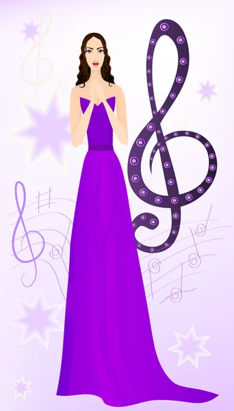 Stock vector Beautiful opera singer on musical background. Eps 10