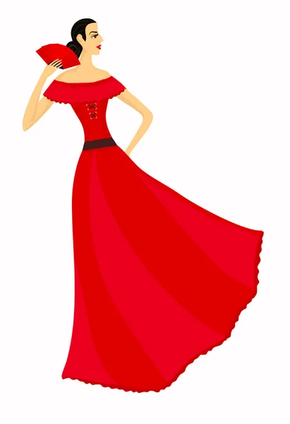 Bela dançarina de flamenco em vermelho. Eps 10 — Vetor de Stock