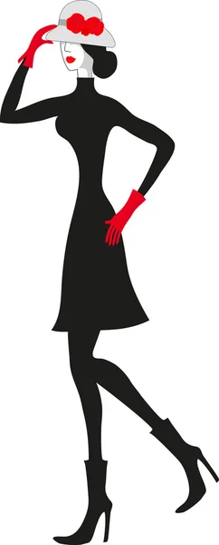 Donna alla moda nera e rossa. Eps 10 — Vettoriale Stock