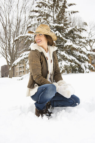 Woman with snowball.