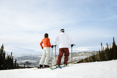 Skier Couple on Mountain clipart