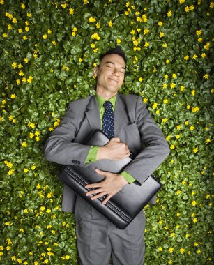 Businessman Lying in Flower Patch clipart