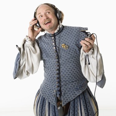 Shakespeare listening to headphones. clipart