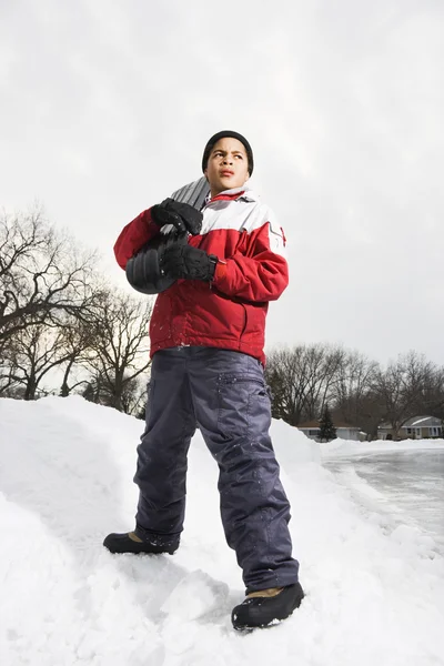 Rapaz com snowboard . — Fotografia de Stock