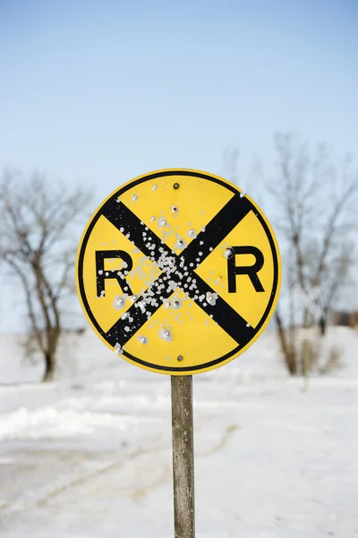 Railroad crossing sign. — Stock Photo, Image