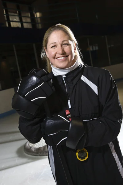 Női jégkorong edző. — Stock Fotó