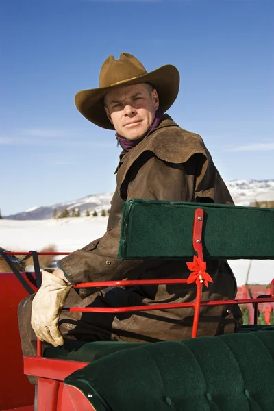 Man in sleigh. — Stock Photo, Image