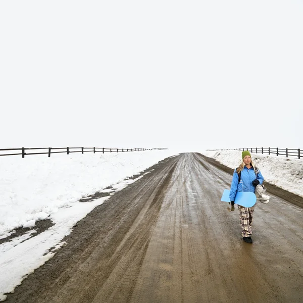 Nő, snowboard. — Stock Fotó