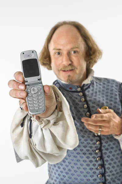 Shakespeare segurando telefone celular . — Fotografia de Stock