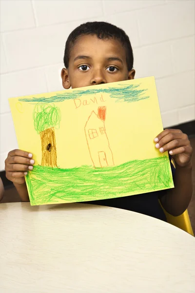 Boy Holding Drawing — Stock Photo, Image