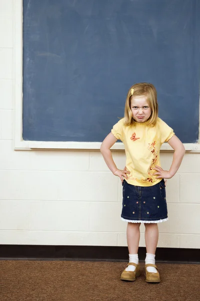 Girl with Sad Expression in Classroom — Stock Photo, Image