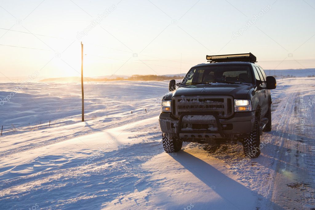 Truck on icy road.