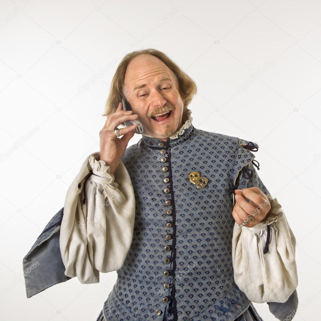 Shakespeare talking on phone.
