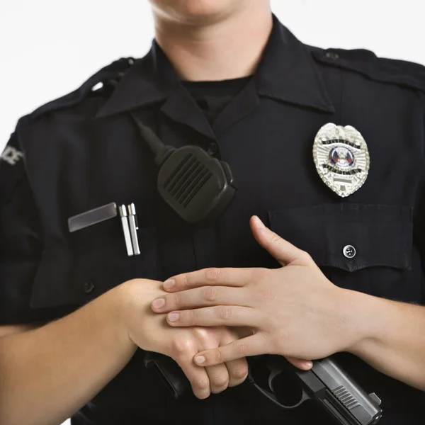 stock image Policewoman with gun.