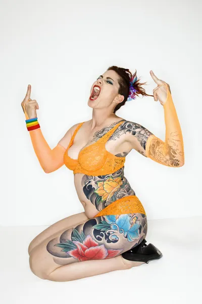 Θυμωμένη γυναίκα τατουάζ Εικόνα Αρχείου