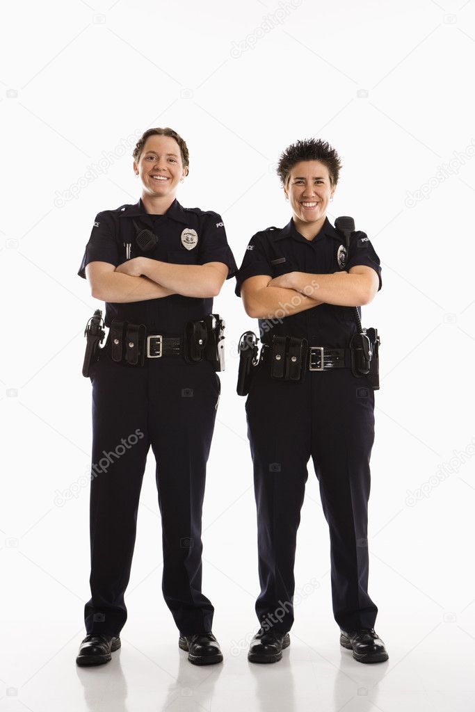 Policewomen crossing arms.