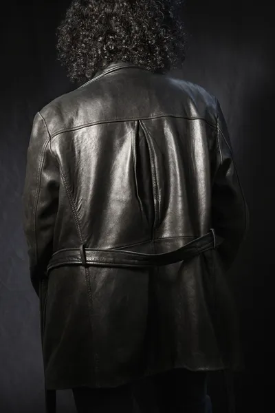 Back of woman in leather coat. — Stock Photo, Image