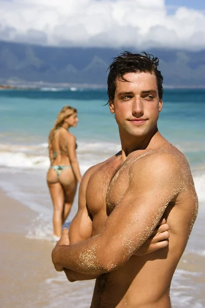 stock image Man posing on beach.